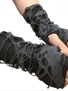 Distressed Cutout Arm Warmers - Charcoal Gray